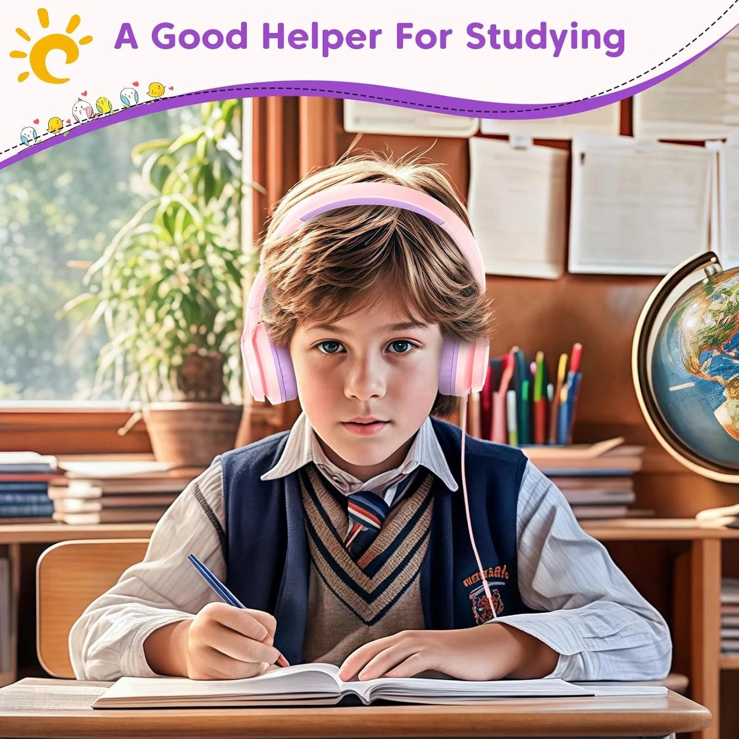 INFURTURE Kids Headphones CH5 USB C Headphone with Mic for Boys/Girls, Line Cont