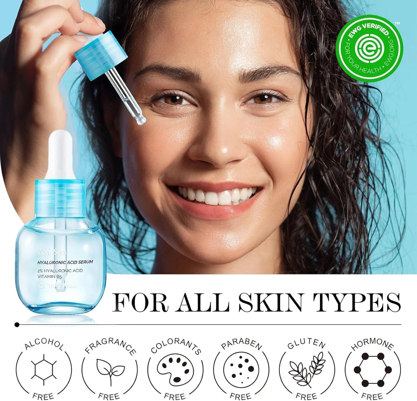 ZealSea Hyaluronic Acid Serum for Face, Hydrating Microneedling Serum, EWG Cert