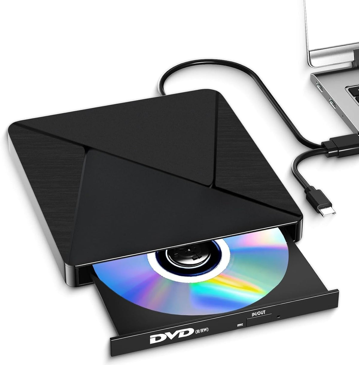 External CD DVD Drive for Laptop USB 3.0 Type-C Slim Portable Player CD DVD RW W