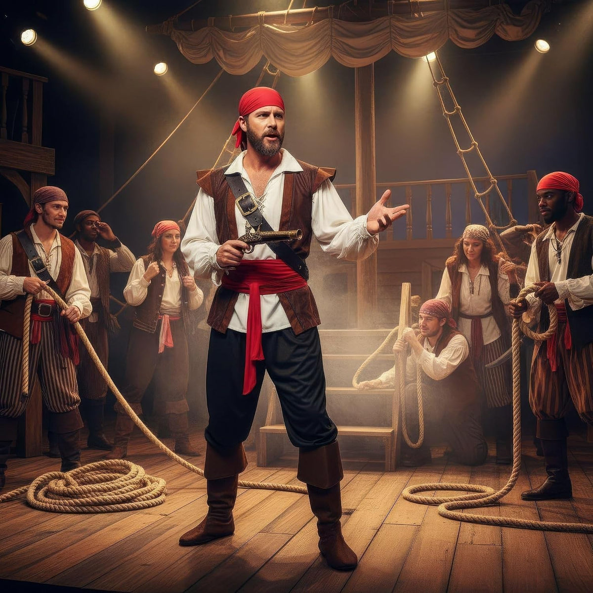 Mens Swashbuckler Pirate Costume Buccaneer Fancy Dress Outfit With Boot Covers