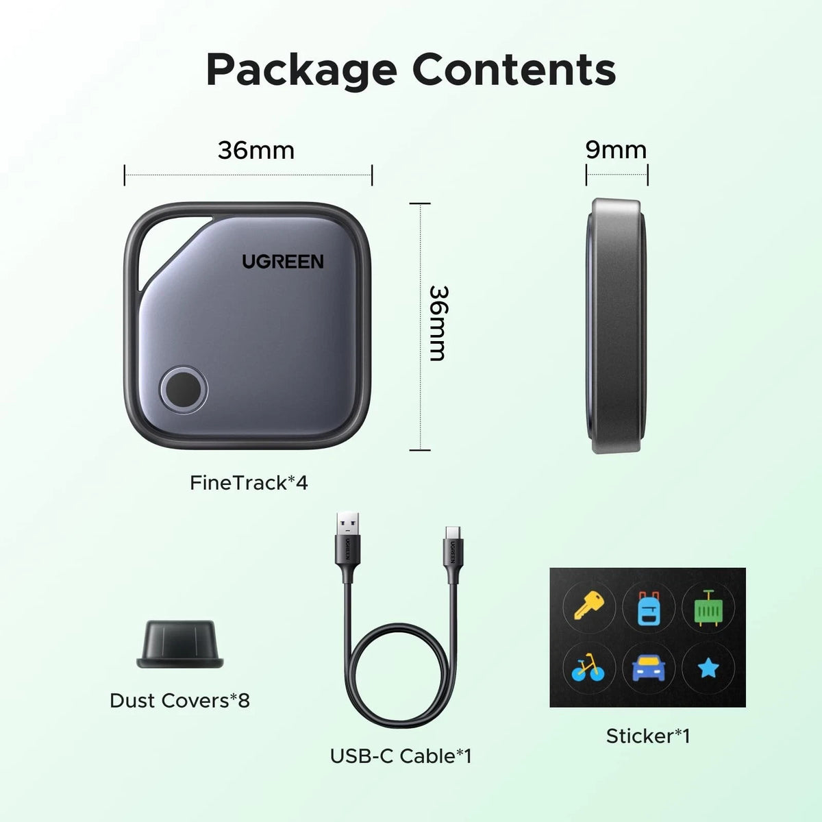 UGREEN FineTrack G Tracker Tag for Find Hub 4 Pack USB C Rechargeable Android