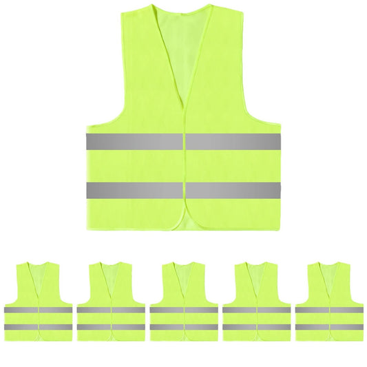 5X Yellow Hi Vis High Viz Visibility Vest Safety Waistcoat Jacket - 5 PACK Large