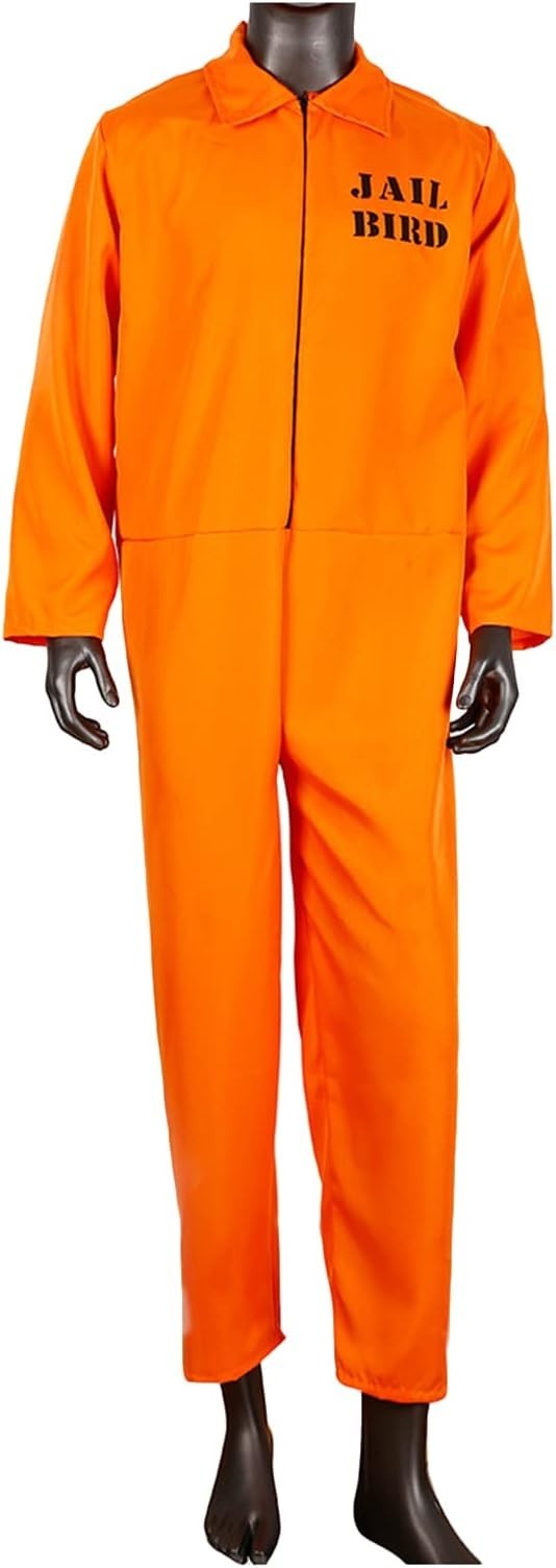 Mens Prisoner Costume Overall Orange Jumpsuit Convict Stag Do Party Fancy Dress
