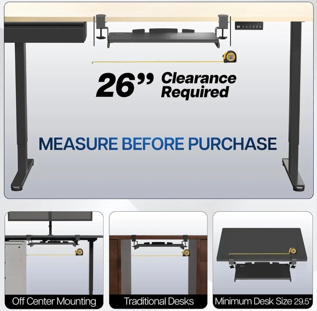 VIVO Black Clamp-On Small Keyboard Tray Mount-KB05ES 20x11" Sturdy New