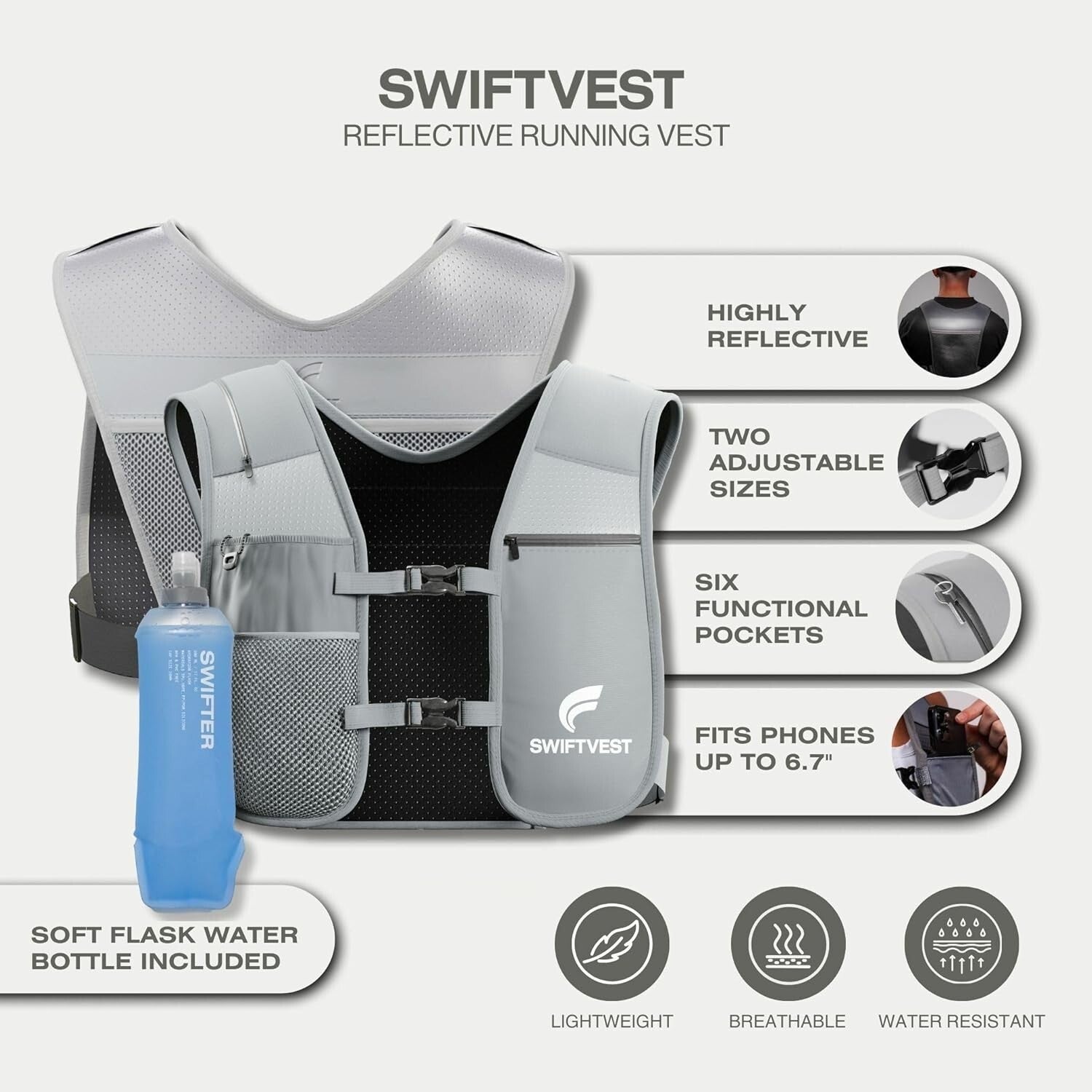 SWIFTVEST Running Phone Holder Vest | Waterproof Phone Pouch | Reflective Vest |