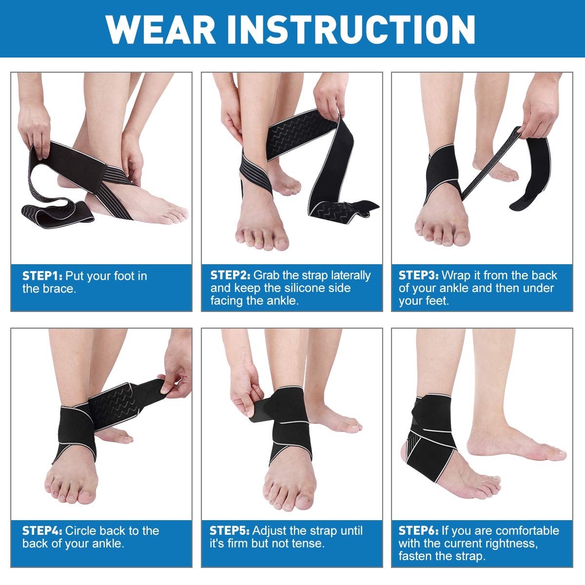 WASPO Ankle Support Brace 2 PACK, Adjustable Ankle Brace Wrap Strap for Sports