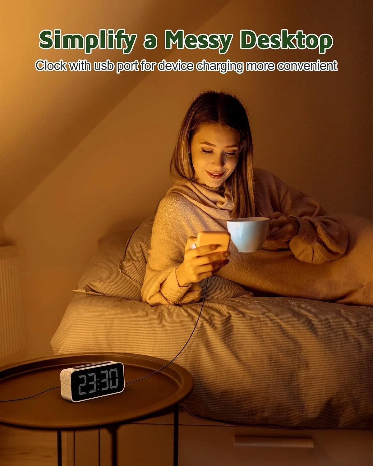 GOLOZA Alarm Clocks for Bedrooms, Wood Grain, Digital Clock with Large Displa...