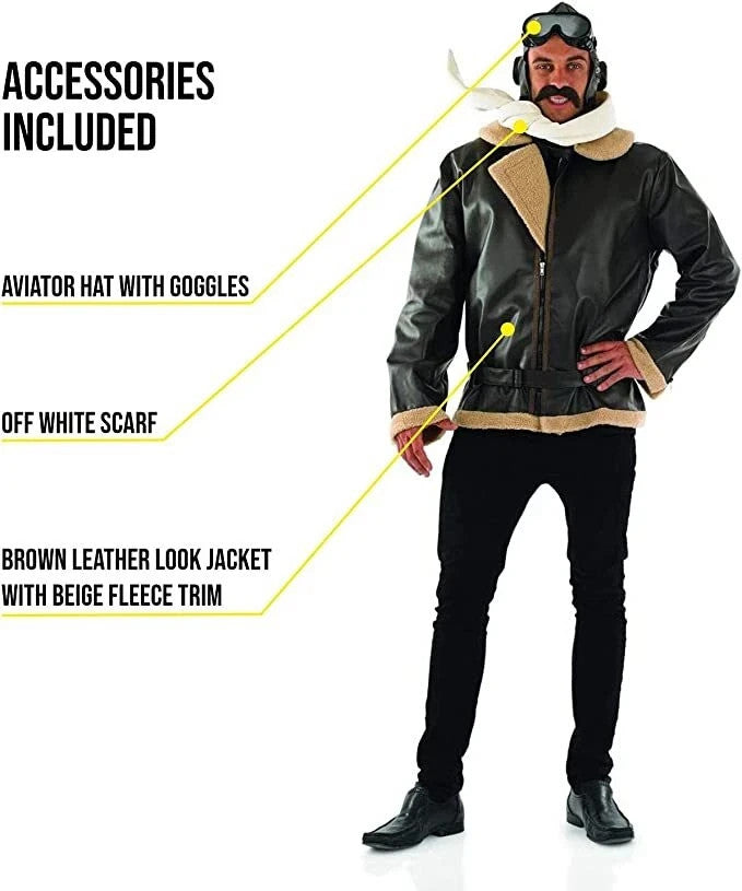 Mens WW2 Fighter Pilot Costume Adult 1940s Army Aviator Bomber Fancy Dress