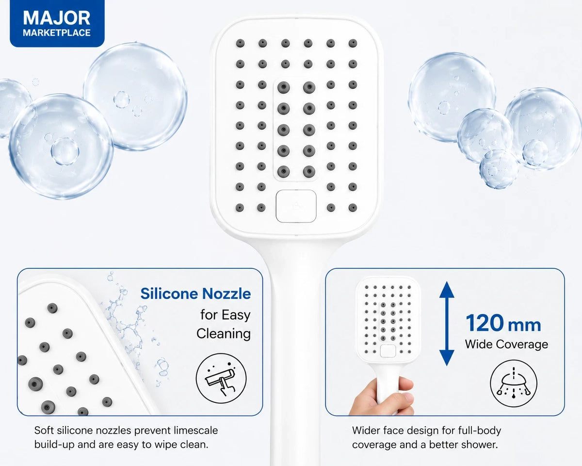 Square Shower Head with 3 Spray Modes, Boosting Handheld for Low Water Pressure