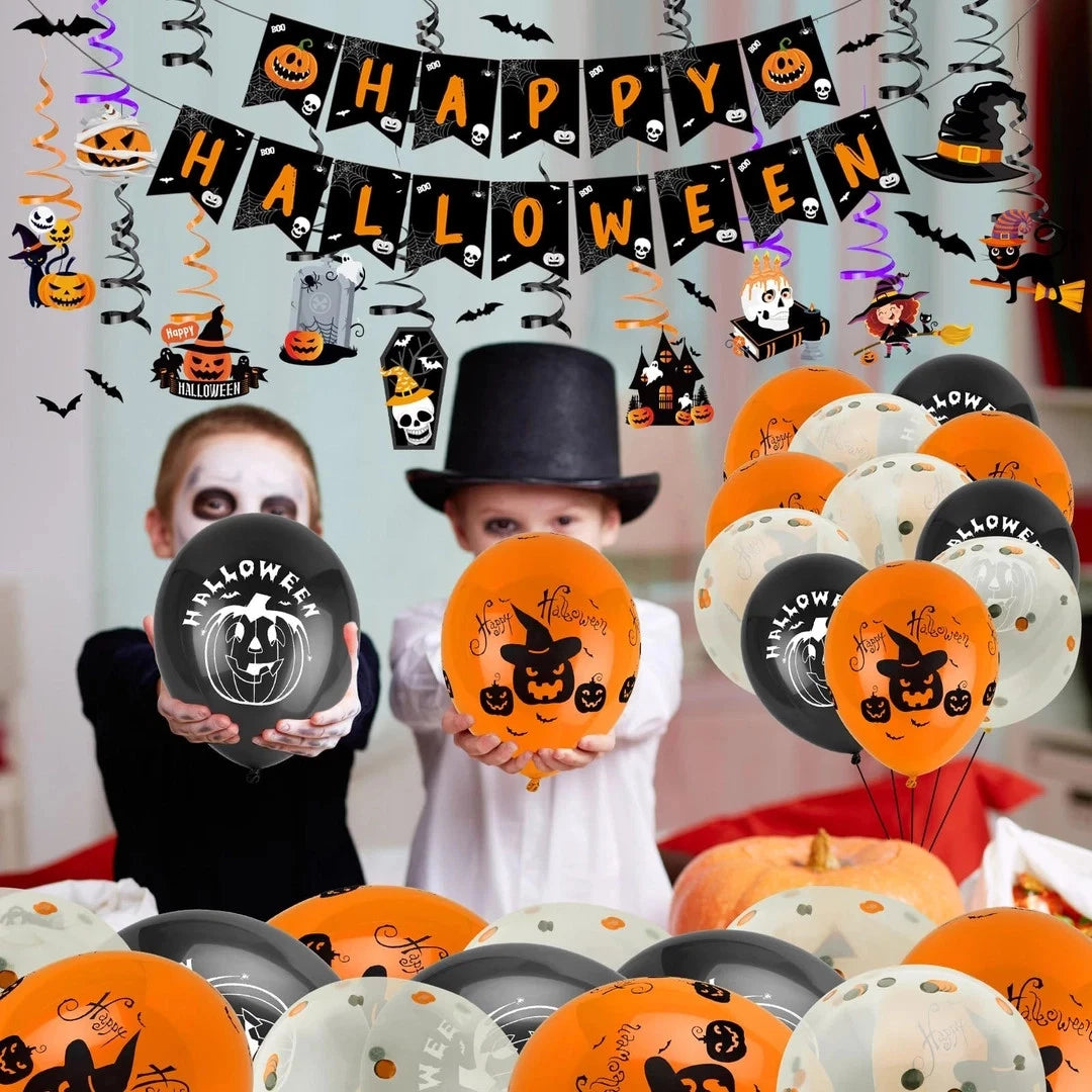 Spooky Halloween Party Decorations - 68 pcs Set includes Balloons, Bunting, Bats