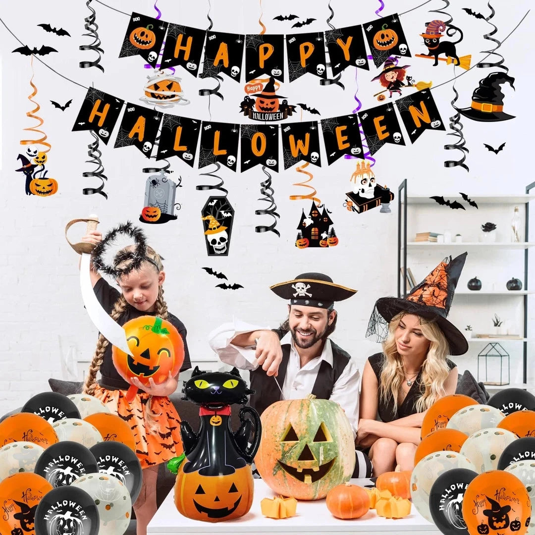 Spooky Halloween Party Decorations - 68 pcs Set includes Balloons, Bunting, Bats